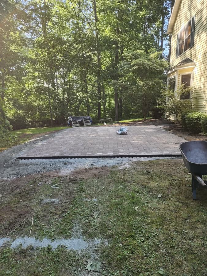 Paver patio in backyard
