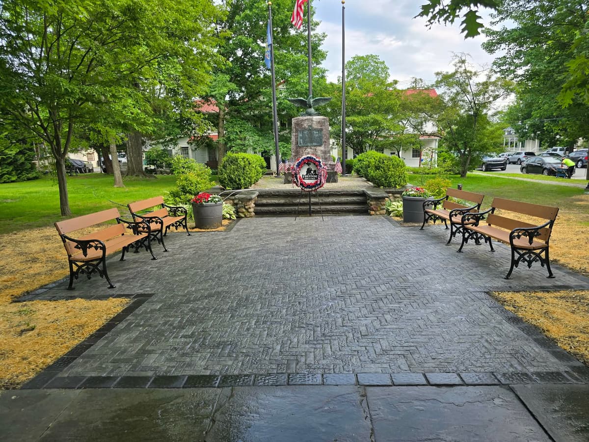 Memorial park paver installation with benches